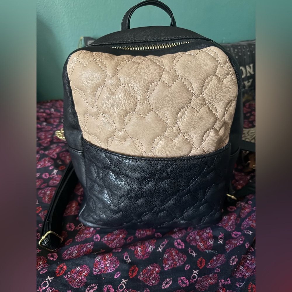 Betsey Johnson Black and Tan Quilted Backpack